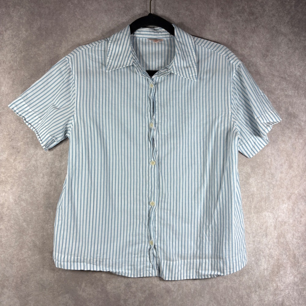 Eberjey Pajama Top Women S Blue Striped Organic Cotton Short Sleeve Button Light